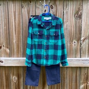 Old Navy Boy Cotton Flannel Shirt Sz 6 Blue/Green